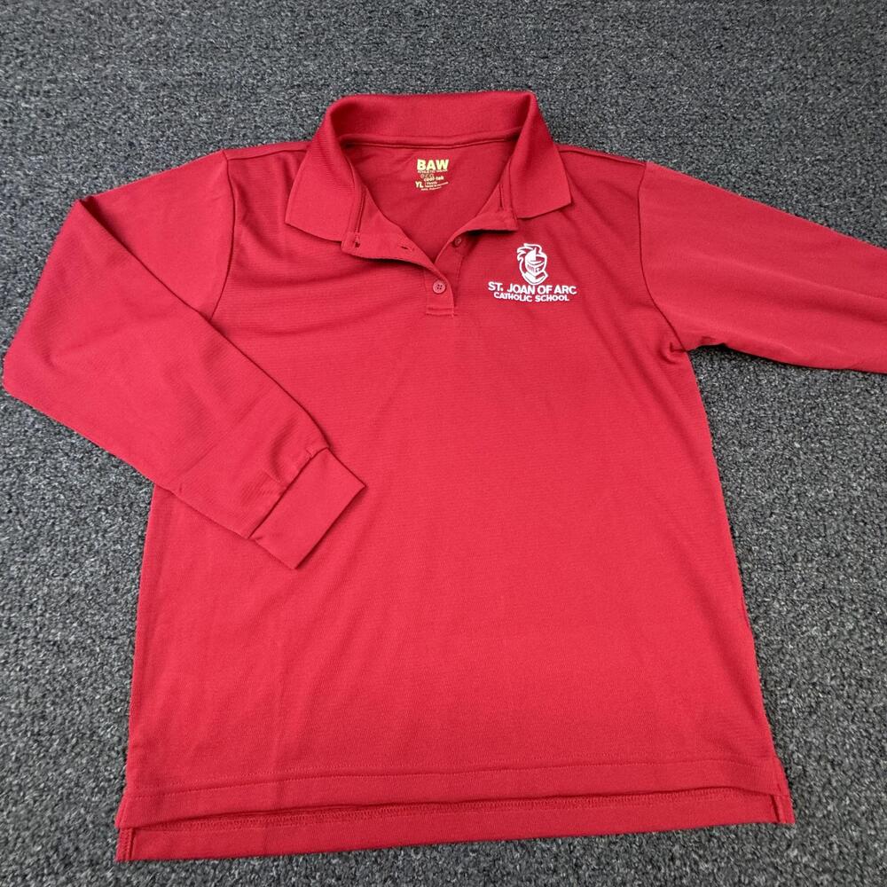 BAW Athletic Wear Polo Unisex Kids L Red Long Sleeve Collared Moisture Wicking